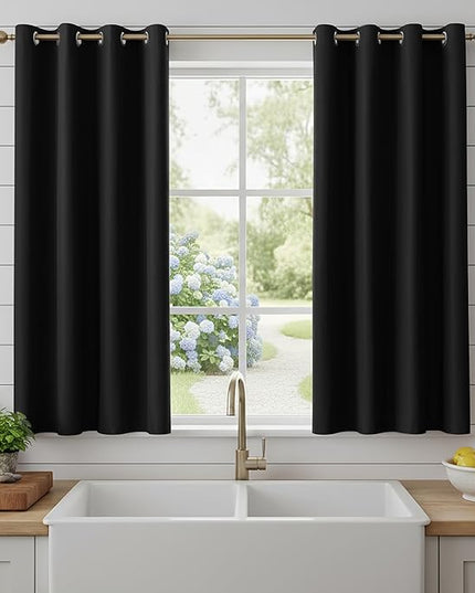 BONZER 100% Blackout Curtains 4 Panels - Thermal Insulated Grommet Window Drapes with Black Laminated Backing, Single Layer Total Room Darkening Curtain for Bedroom/Living Room, 54 x 54 Inch, Black