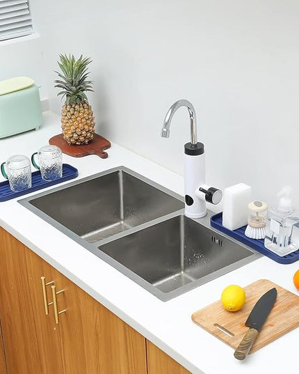 Silicone Kitchen Sink Organizer Tray for Multiple Usage,Eco-Friendly Sponges Holder for Kitchen Bathroom Counter or Sink,Dish Soap Dispenser,Scrubber,Bottle,Cup (Navy Blue, 12"×4")