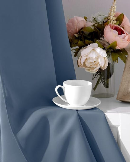 HOMEIDEAS Stone Blue Blackout Curtains 52 X 96 inches Long 2 Panels Room Darkening Bedroom Window Curtains, Grommet Fall Curtains for Living Room