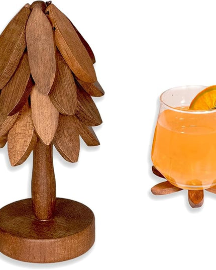 Yuoyar Coasters, Wooden Tree-Shaped Sapeli Wood Drink Coasters Set for Coffee Table, Kitchen Table Decor