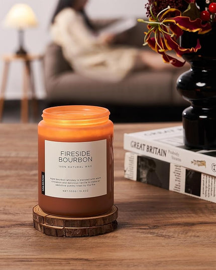 M&SENSE Fireside Bourbon Scented Candles, 2 Wick Jar Candle 19.4oz 110 Hour Long Lasting, Organic Natural Soy Wax Candle for Bedroom Kitchen Home Decor, Warm Housewarming Gifts for Men Women