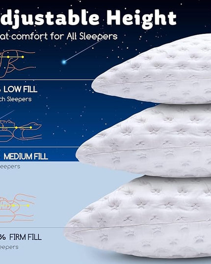 Cooling Side Sleeper Pillow for Neck and Shoulder Pain, Luxury Shredded Memory Foam Curved Bed Pillows for Sleeping Set of 1- Adjustable Queen Size- Washable Cover Crescent White&Extra Grey Pillowcase