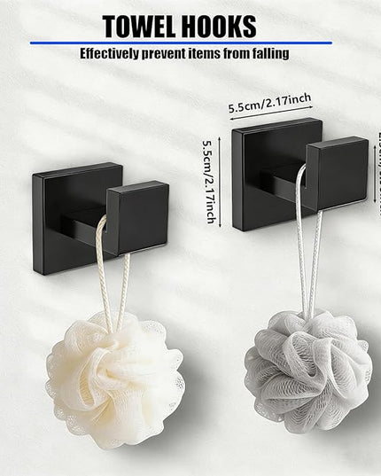 5-Pieces Matte Black Bathroom Hardware Accessories Set,SUS304 Stainless Steel Wall Mounted 16 Inch Hand Towel Bar,Towel Racks for Bathroom, Bath Towel Bar Set Wall Mounted