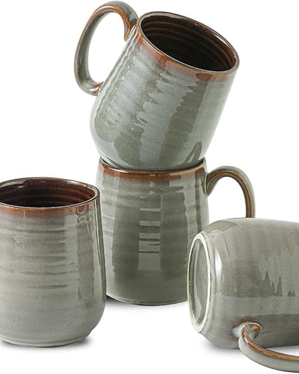 HASENSE Coffee Mugs Set of 4, 12 oz Coffee Cups Ceramic, Stoneware Latte Mug with Large Handle for Coffee, Tea, Milk and Chocolate,Easy Hold & Clean, Dishwasher & Microwave Safe, Light Grey