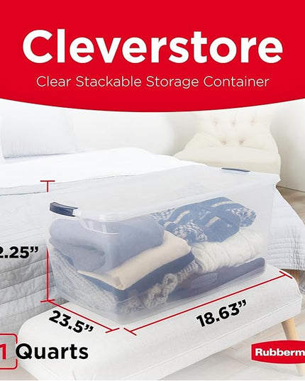 Rubbermaid Cleverstore 71 Qt Clear Storage Bins with Lids, 4-Pack, Stackable, BPA-Free, Made in USA