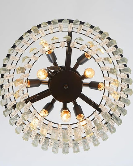 Crystal Chandelier, Black & Bronze Luxury 9-Light Ceiling Hanging Pendant Chandelier Lighting Fixture for Foyer, Dining Room, Bedroom, Hallway, Bar, Kitchen Island