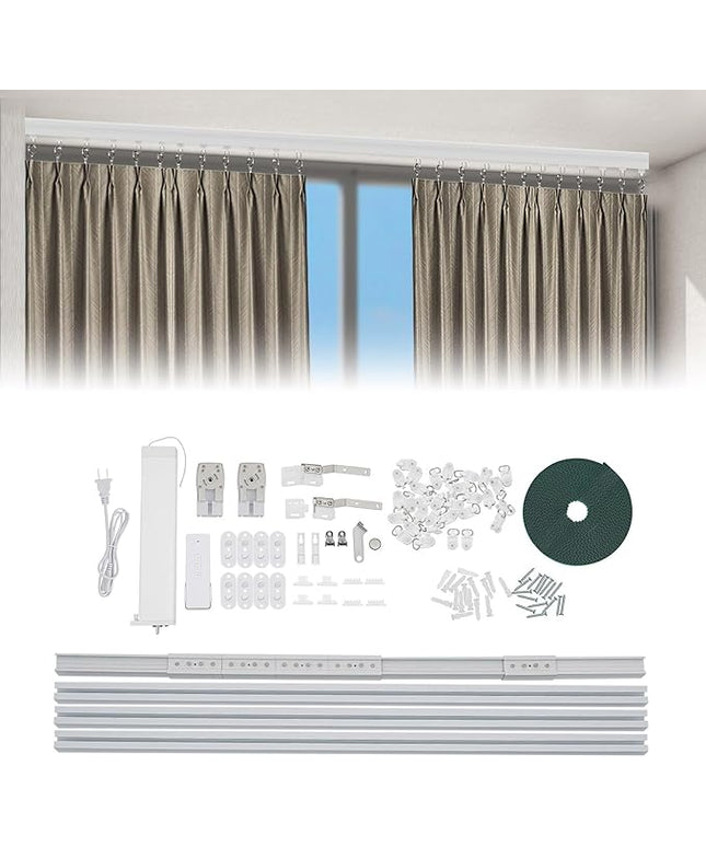 Smart Curtains Track, Automatic Curtain Opener, Electric Curtains with Remote, Motorized Motor, Adjustable Track Length,Remote & App Control, Ceiling or Wall Mounted