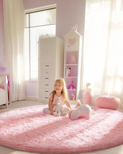 Ophanie Round Rugs 6Ft Pink Circle Area Rug, Fuzzy Bedroom Carpet, Large Shag Plush Floor Kawaii Christmas Living Room Rugs 6 foot,Cute Room Decor for Kids Teen Girls Baby Home Decor Aesthetic,Nursery