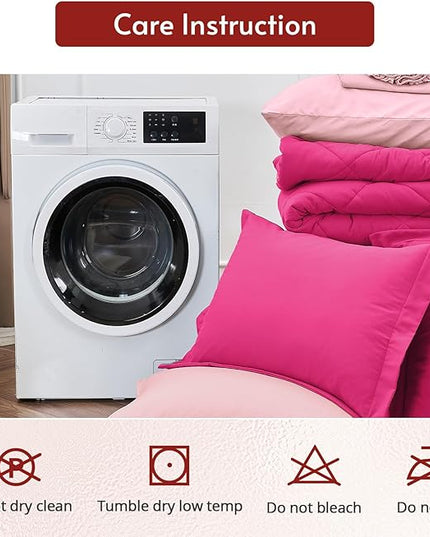 MUXHOMO 7 Pieces California King Comforter Set, Reversible Bed in a Bag Cal King Size, All Season Bedding Set with Comforter, Flat Sheet, Fitted Sheet, Pillowcases & Shams, Hot Pink & Baby Pink
