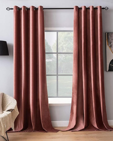 MIULEE Elegant Velvet Curtains Dusty Rose Pink Grommet Curtains Black Out Thermal Insulated Soundproof Room Darkening Blackout Drapes for Girl & Lady Living Room/Bedroom Decor 96 Inch Length 2 Panels