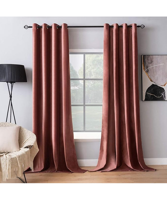 MIULEE Elegant Velvet Curtains Dusty Rose Pink Grommet Curtains Thermal Insulated Soundproof Room Darkening Blackout Drapes for Girls & Lady Living Room/Bedroom Black Out Decor 2 Panels 52 x 108 Inch