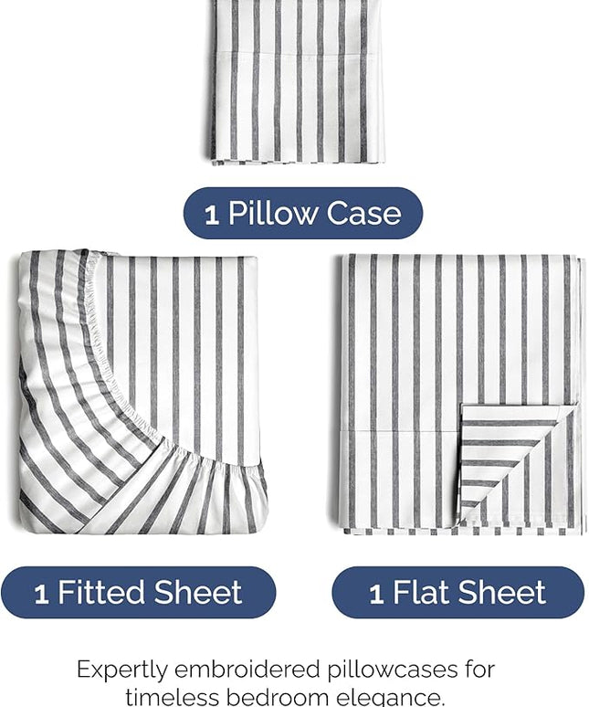Twin Size 3 Piece Sheet Set - Comfy Breathable & Cooling Bed Sheets Set - Hotel Luxury Bedding for Women, Men, Kids, Teens, Boys & Girls - Deep Pockets, Soft, Wrinkle Free - Oeko-Tex - Grey Stripes 2