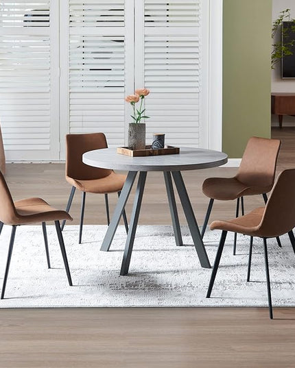 Round Dining Table Set, Mid Century Modern Small Round Dining Table Set, Saving Space (Table + 4 Brown Chairs)
