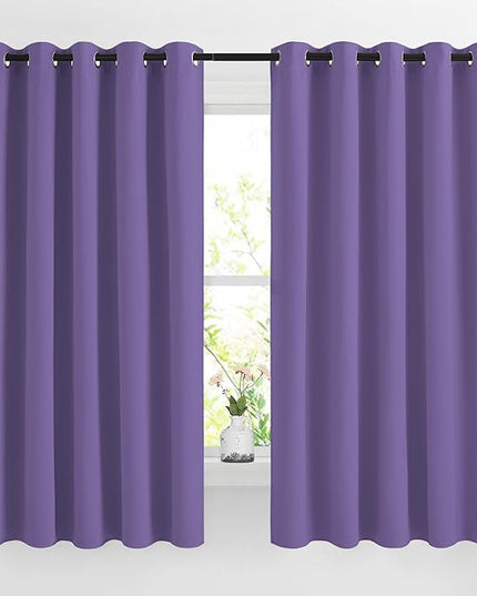 NICETOWN Lilac Purple Room Darkening Curtains 66 inches Long, Grommet Thermal Curtains Window Treatment Sound Reducing Drapes for Bedroom/Home Family, W66 x L66, 2 Panels