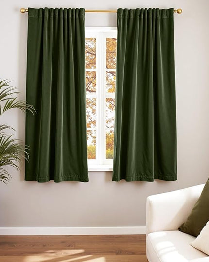 Lazzzy Velvet Blackout Curtains Thermal Insulated Room Window Drapes Super Soft Luxury Curtains for Living Room Bedroom Rod Pocket 2 Panels, Moss, 52" W x 63" L