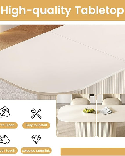 Guyii 62.99" Oval Dining Table Set with 4 Chairs, Modern Kitchen Table Set, Indoor Rectangular Dining Room Table for Kitchen, Bar, Living Room, Breakfast Nook, Cream White