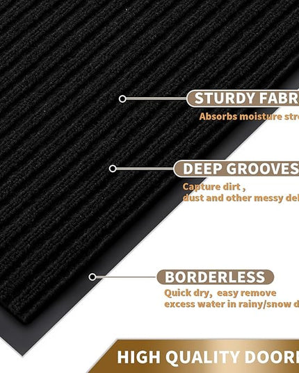 Yimobra Front Door Mat Outdoor Indoor Entrance, 100% Waterproof All-Season All Weather Doormat, Welcome Matt Outside Entry, Non Slip, Low Profile, Heavy Duty Patio Porch Floor Mats,36 x 17,Black