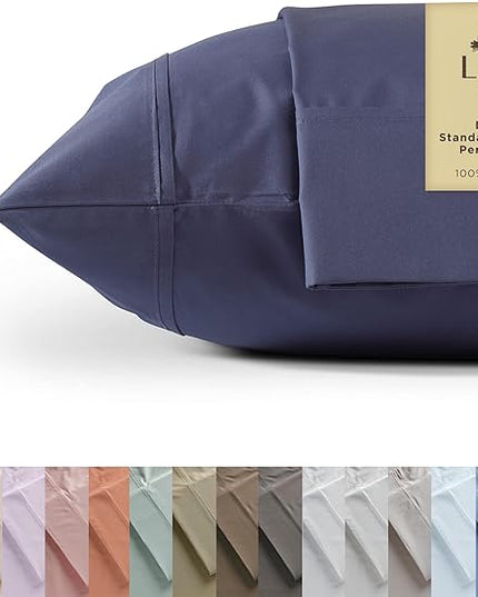 Linen Home 100% Cotton Percale Pillowcases Queen/Standard Size, Dark Blue, 2 Pieces of Pillow Case, Crisp and Cool Strong Bed Linen, 20 inches X 30 inches