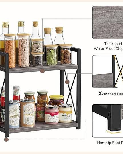 Giikin Coffee Bar Accessories, 2 Tier Spice Rack for Counter, Gray Kitchen Countertop Organizer (Grey, L)