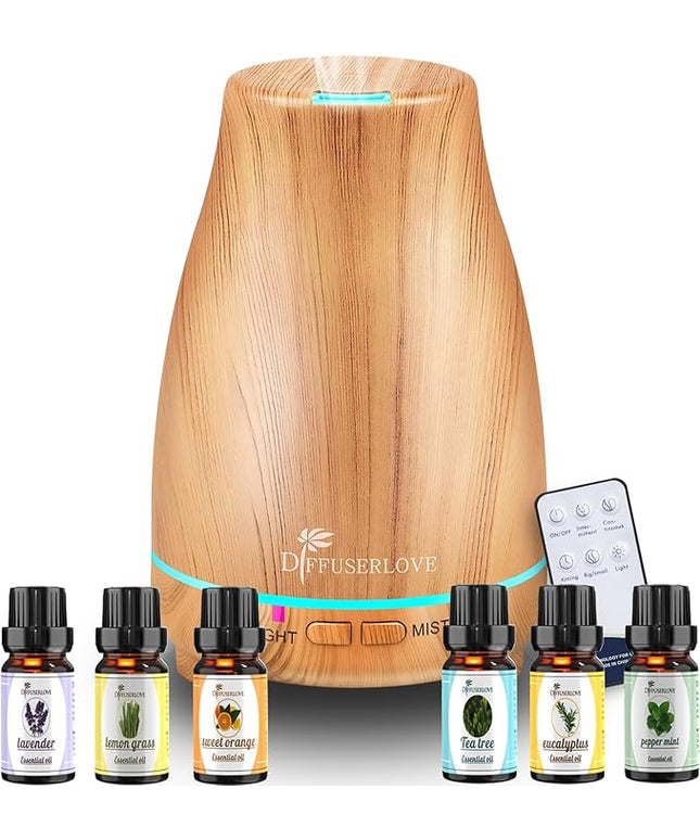 Diffuserlove Essential Oil Diffuser 200ML Aroma Diffuser Mist Humidifiers with 7 Color LED Lights, Auto Shut-Off Function for Bedroom Office Room House