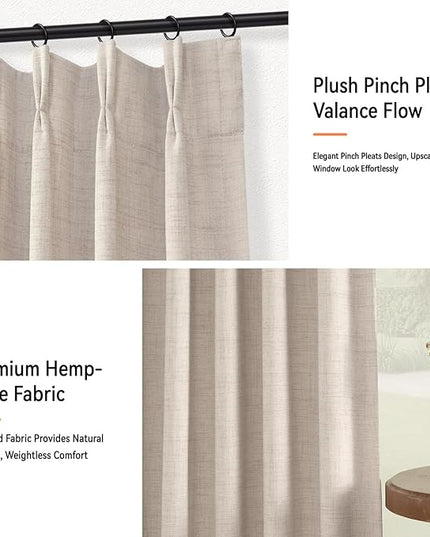 100% Blackout Shield Linen Look Textured Pinch Pleated Curtains Blackout Drapes 90 Inch Long 2 Panels Set, Faux Linen Blackout Curtains for Bedroom & Living Room, 40" W x 90" L, Bright White