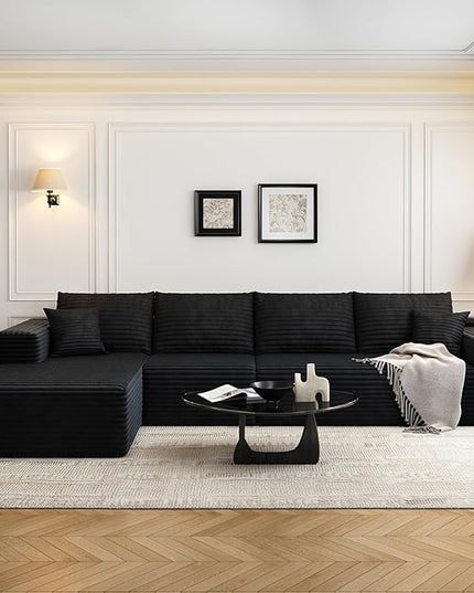 135.4" Cloud Modular Sectional Sofa Couch with L-Shape Chaise,Modern Minimalist Upholstered Couches for Living Room Bedroom,Deep Seat Corner Couch，No Assembly Required (Black,Left Facing Chaise)