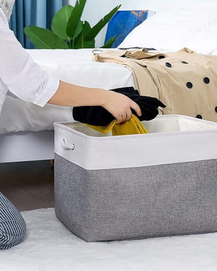 TheWarmHome Storage Bins Baskets for Organizing, 20.5L×15.7W×13.8H 3 Pack Sturdy Fabric Storage Basket W/Handles, Decorative Foldable Storage Baskets for Shelves Closet Nursery Toy (White & Grey)