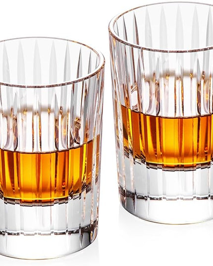 KAMMAK Crystal Whiskey Glasses Set of 2, Handcrafted 3.38oz Liquor Glasses, Luxury Old Fashioned Glasses Stemless, Hand Blown Scotch Cup for Women, Men Barware Gift for Cocktail, Bourbon
