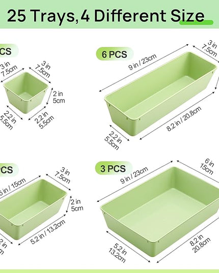 Vtopmart 25 PCS Plastic Drawer Organizers Set, 4-Size Versatile Bathroom and Vanity Drawer Organizer Trays, Storage Bins for Makeup, Bedroom, Kitchen Gadgets Utensils and Office