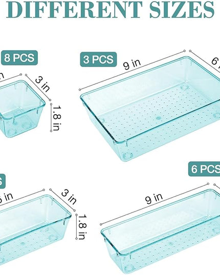 25 PCS Drawer Organizer Set, 4 Varied Size Bathroom and kitchen Drawer cabinet organizer Trays, Clear Storage Bins for Makeup, Jewelry, Utensils and Gadgets