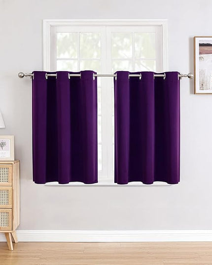 ChrisDowa Small Window Curtains for Kitchen and Bedroom - Grommet Short Thermal Insulated Room Darkening Curtains (2 Panels, Royal Purple, 52 x 36 Inch)