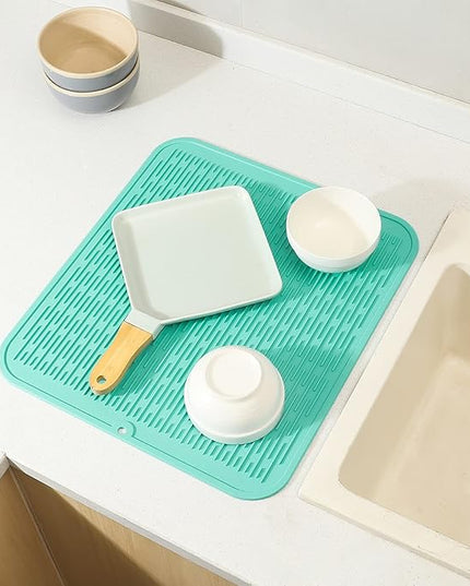 Silicone Dish Drying Mat for Multiple Usage,Easy clean,Eco-friendly,Heat-resistant Silicone Mat for Kitchen Counter or Sink,Refrigerator or Drawer Liner Mint 2XL 24 inches x 18 inches