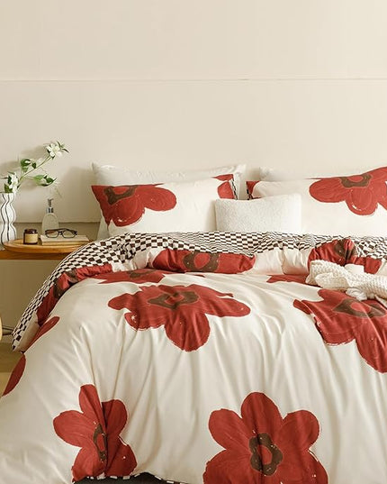 Houseri Red Sunflower Comforter Set Queen Foral Bedding Soft Comfy Comforter Quilts