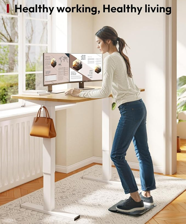 SANODESK Standing Desk Height Adjustable Electric 40x24 Inches Sit Stand Desk for Home Office with Splice Board, White Frame/Maple Top