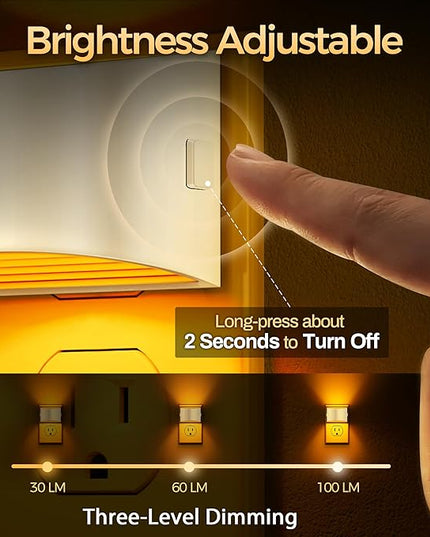 DORESshop LED Night Light[2 Pack], Night Lights Plug into Wall, 3 Level Brightness Adjustable Plug in Night Light, Dusk to Dawn Sensor Nightlights for Adults,Bedroom,Bathroom,Hallway,Amber White Cover