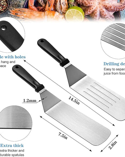 Flat Top Griddle Accessories Set for Blackstone and Camp Chef, Professional Grill Spatula Set with Burger Spatulas Scraper, BBQ Tool Griddle Utensils Kit for Men Outdoor Flattop Grills Cooking (Black)