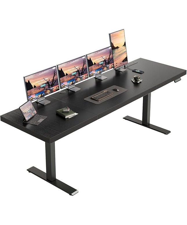 OffiGo Electric Standing Desk with 3-Piece Board, 79 Inch Height Adjustable Large Desk with Power Outlets, Sit Stand Table, Writing Computer Desk for Home, Office, Workstation, Black