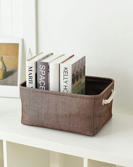 TheWarmHome Fabric Storage Basket for Home, Shelf, Closet - Canvas Bin for Dog Toys and Baby Items (Brown, 1 Pack, 13.8L9.8W6.7H)