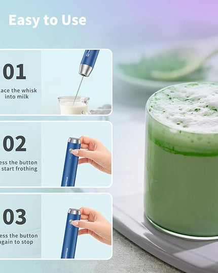 Maestri House Rechargeable Milk Frother with Stand, LunaFro Handheld Electric Foam Maker Waterproof Detachable Stainless Steel Whisk Drink Mixer Foamer for Lattes, Cappuccino