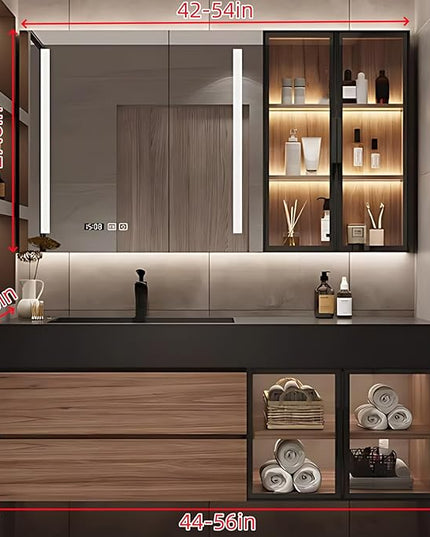 52IN Bathroom Vanity with Sink - Wooden Bathroom Cabinet with Transparent Glass Doors, Mirror Cabinet with Defogging & 2 LED Light Strips | Large - Capacity Storage Area with 2 Drawers (Style B)