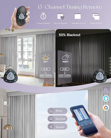 Graywind Hardwired Smart Curtains Motorized Curtains with Remote Alexa Google Control for Sliding Door Room Darkening Drapes One-Way or Split Draw, Custom Width to 220" (Silver Grey)