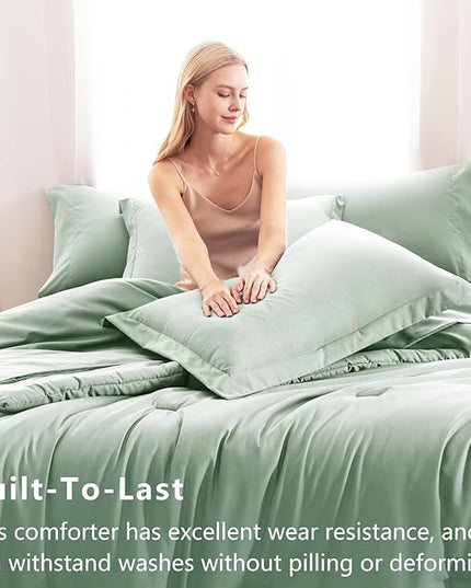 CozyLux California King Comforter Set Sage Green, 7 Pieces Cal King Bed in a Bag Bedding Comforter Set with Sheets, 7PC Bed Set with Comforter, Fitted Sheets, Flat Sheets, Pillow Shams and Pillowcases