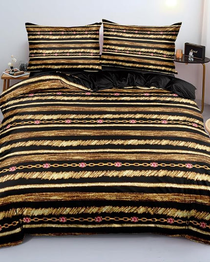 Gold Glitter Chains Duvet Cover and Pillowcases for Gilrs Bedroom Pink Bed Set Decor Black Comforter Cover Sets King Size