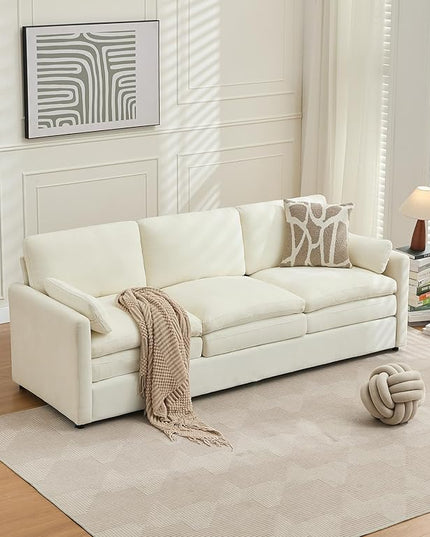 Tbfit 89" Cloud Modern Sofa, Comfy 3-Seater Couch w/Pillows, Pocketed Spring Seats, Plush Foam Cushions, Chenille Fabric Removable Cover, Soft Upholstered Living Room Furniture Home Apartment, Beige