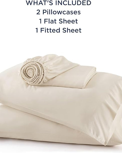Bedsure California King Sheet Sets, Cooling Sheets, Rayon Derived from Bamboo, Breathable & Soft, Deep Pocket Up to 16 Inches, Hotel Luxury Silky Bedding for Hot Sleepers, Light Beige