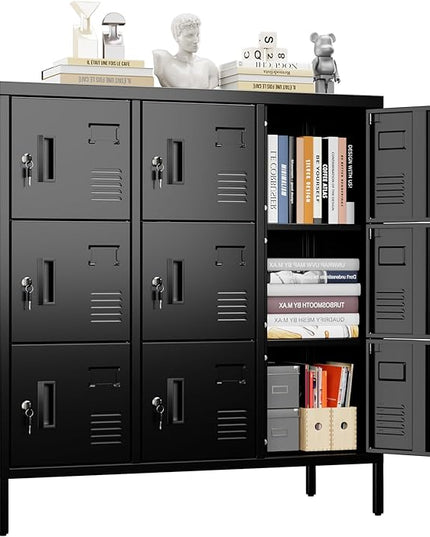 Aobabo 9 Doors Metal Storage Locker for Employees, Steel Storage Locker with Lock and Card Slot, for Home, Office, School, Gym, Require Assembly, Black