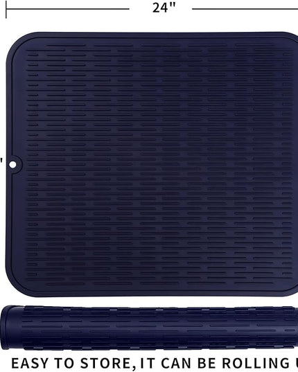 Silicone Dish Drying Mat for Multiple Usage,Easy clean,Eco-friendly,Heat-resistant Silicone Mat for Kitchen Counter or Sink,Refrigerator or Drawer Liner Navy Blue 2XL 24 inches x 18 inches