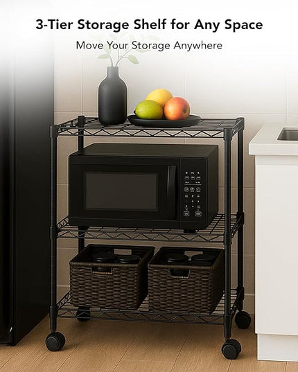 3 Tier Wire Shelving Unit Storage Rack, Metal Heavy Duty Utility Organizers, Organization Units for Metal Shelves, Pantry, Garage, Laundry Racks Durable Shelf Stand, 14"W x 24"L x 30"H, Black