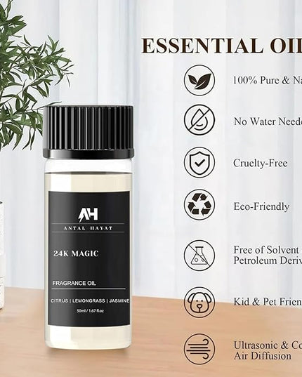 24K Magic Diffuser Oil 50ml – Hotel Inspired Aromatherapy Scent – Citrus, Lemongrass, Jasmine – Home Luxury Fragrance Oil by Antal Hayat – Essential Oil Blend for Diffusers