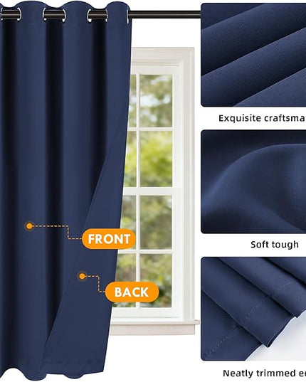 Room Darkening Curtains 63 Inch Length for Bedroom Living Room, Insulated Thermal Grommet Curtain Drapes, Blackout(60-90%,Not 100%) Window Treatment Decor, 2 Panels, 35x63, Navy Blue